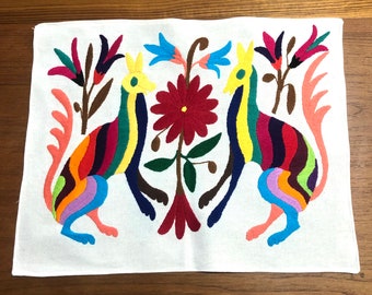 Hand Embroidered Otomi Placemat: Multicolor Mexican Art (17" x 13")