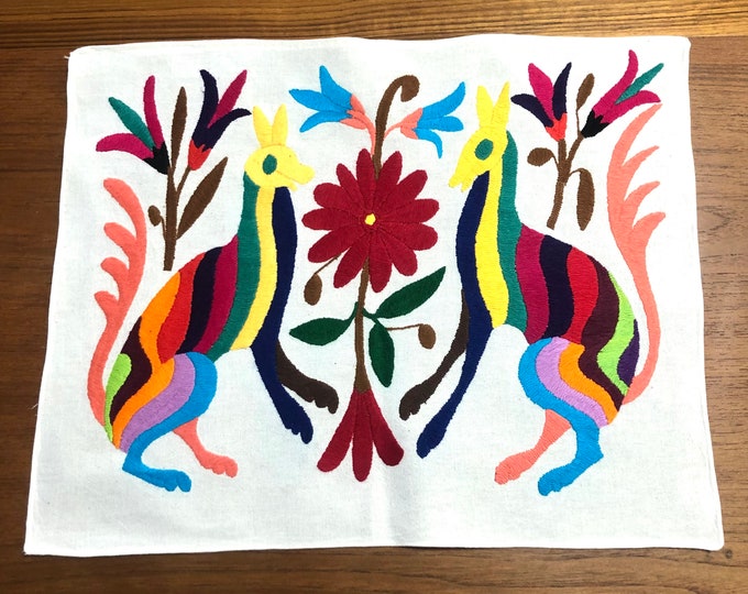 Hand embroidered Otomí placemat /frame-able art with multicolor embroidery (approx. 17" x 13”)