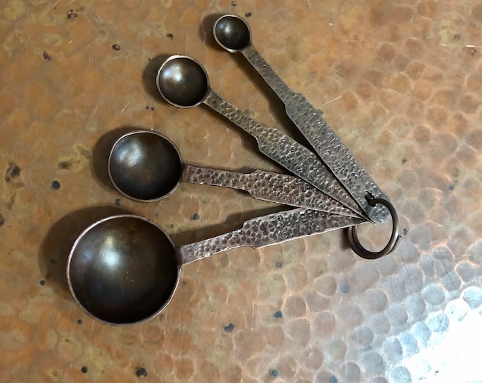 Pure Copper Hand Engraved Measuring Spoon Set - Brown Patina
