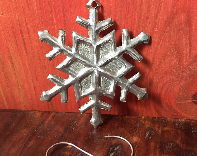 Handcrafted Hammered  Aluminum Snowflake Christmas Tree Ornament