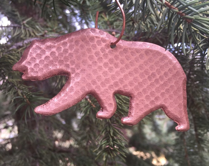 Handcrafted Pure Hammered Copper Bear Christmas Tree Ornament