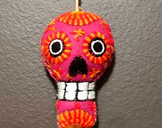 Hand Sewn Stuffed Calavera Plush Toy Hanging Ornament