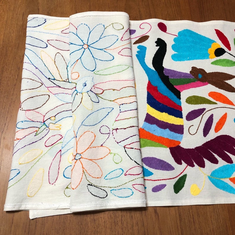 Otomi Hand Embroidered Table Runner Bed Scarf Frame-able Art Multi-color approx. 72 x 16