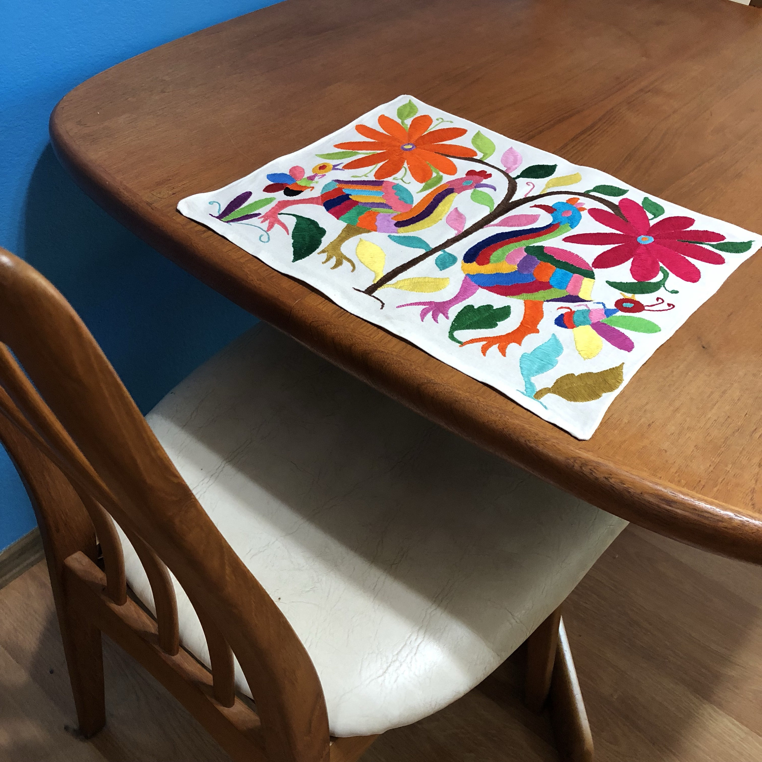 Hand embroidered Otomí placemat (approx. 17 x 13) multicolor