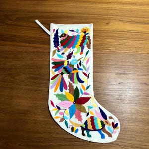 Hand Embroidered Otomi Christmas Stocking: Multicolor Mexican Folk Art