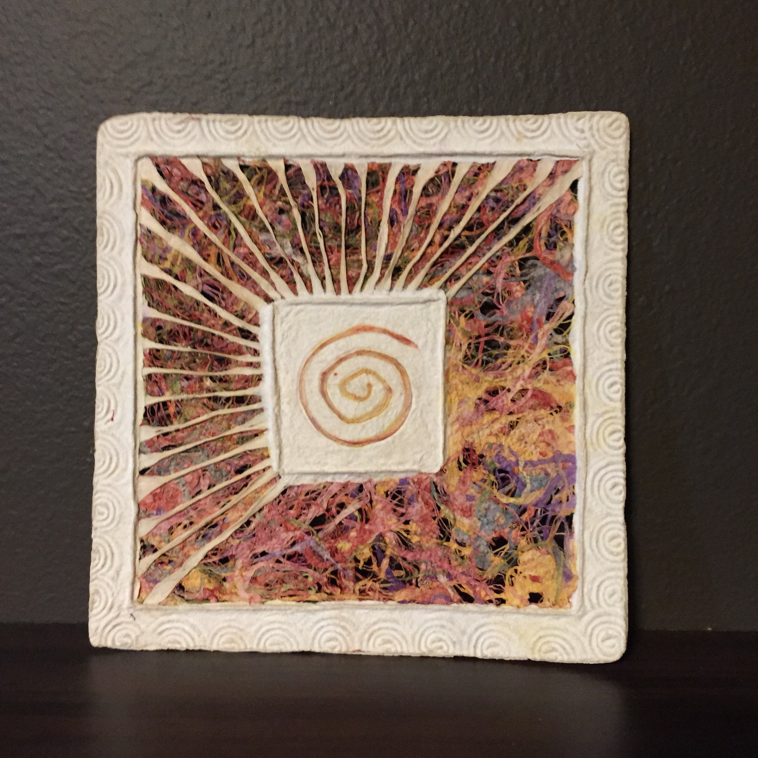 Handmade Amate Paper Wall Art with intricate lace and spiral pattern