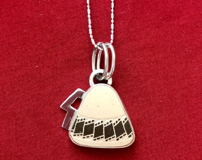 One of a Kind Mata Ortiz Sterling Silver Pendant - unique indigenous ceramic pottery shard set in a .950 pure silver bezel