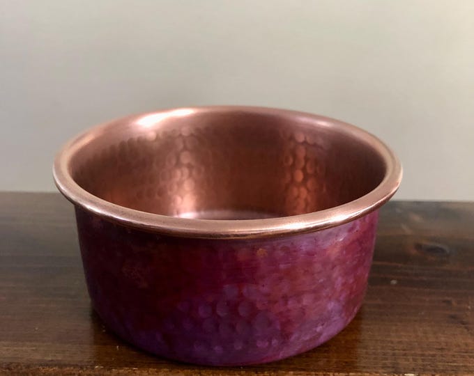 Hammered Copper with Red Patina wine bottle coaster (4" diameter)