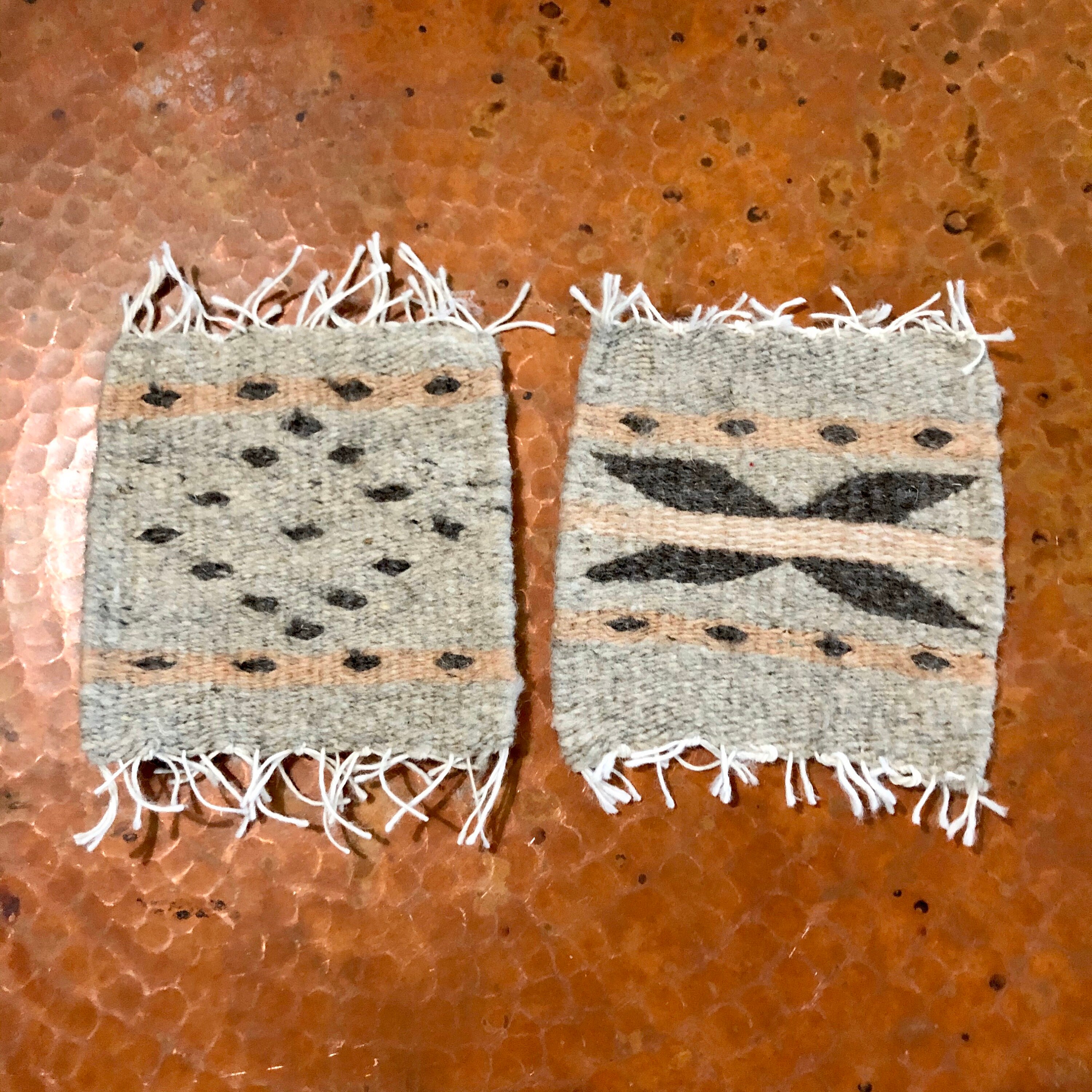 Zapotec hand woven merino wool coasters set of two approximately (5” x 5)