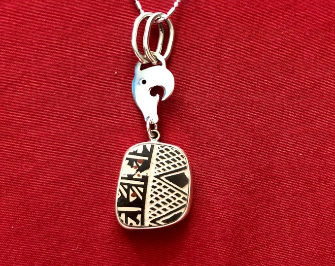 One of a Kind Mata Ortiz Sterling Silver Pendant - unique indigenous ceramic pottery shard set in a .950 pure silver bezel