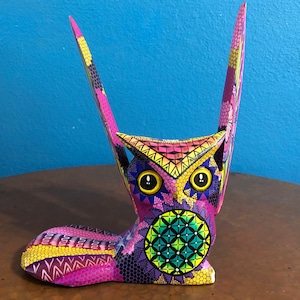 Alebrije Owl Wood Carving by Roberto and Esperanza Martinez from Oaxaca, Mexico.