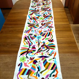 Hand Embroidered Otomi Table Runner: Mexican Folk Art (74” x 17”)