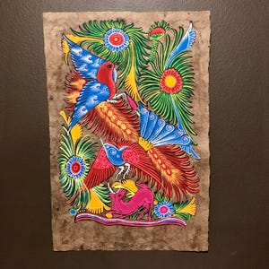 Handmade Amate Bark Paper Art: Mexican Folk Art Birds & Flowers