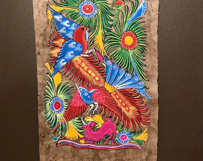 Amate Paper Wall Art with Birds, Animals and Flowers by Andrés de la Loma (Pahuatlán Puebla Mexico)