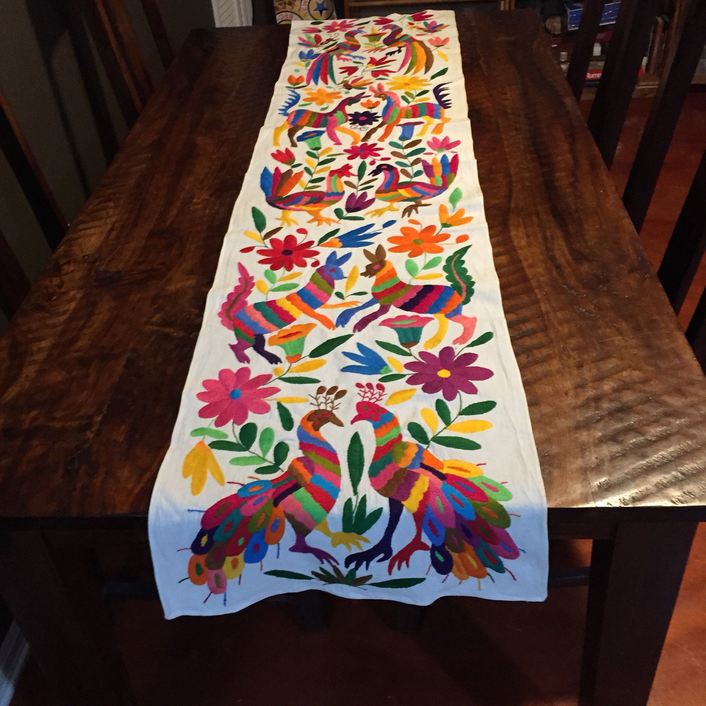 Otomi Hand Embroidered Table Runner Multicolor