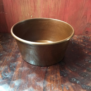 Medium Pure Hammered Copper Pet Water Bowl with Brown Patina