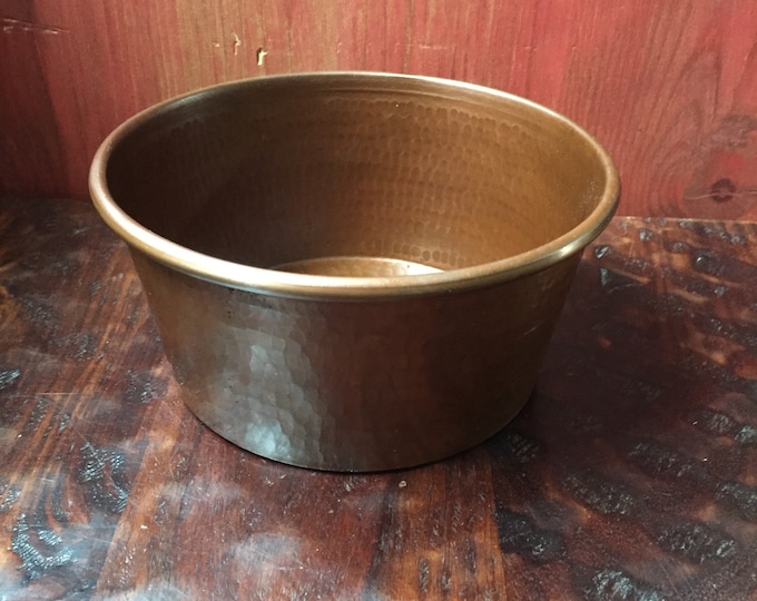 Medium Pure Hammered Copper Pet Water Bowl with Brown Patina