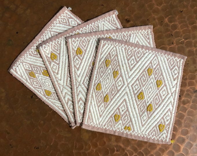 Handwoven Cotton Coasters (Set of 4) from San Cristobal de las Casas, Chiapas, Mexico - 5” x 5”