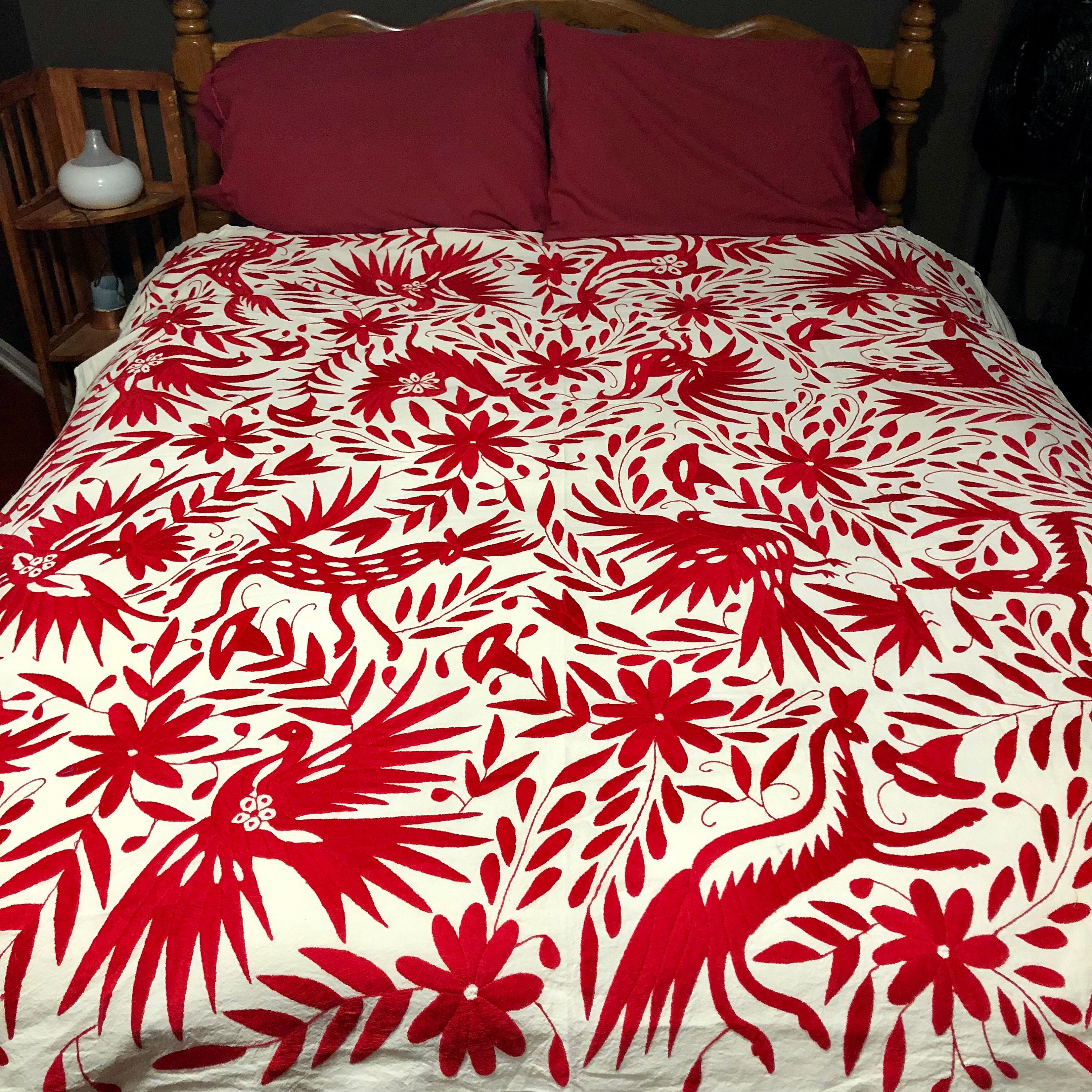 Large Otomí hand embroidered tablecloth / bedspread / frameable art