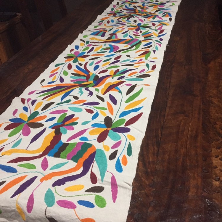 Otomi Hand Embroidered Table Runner Multicolor
