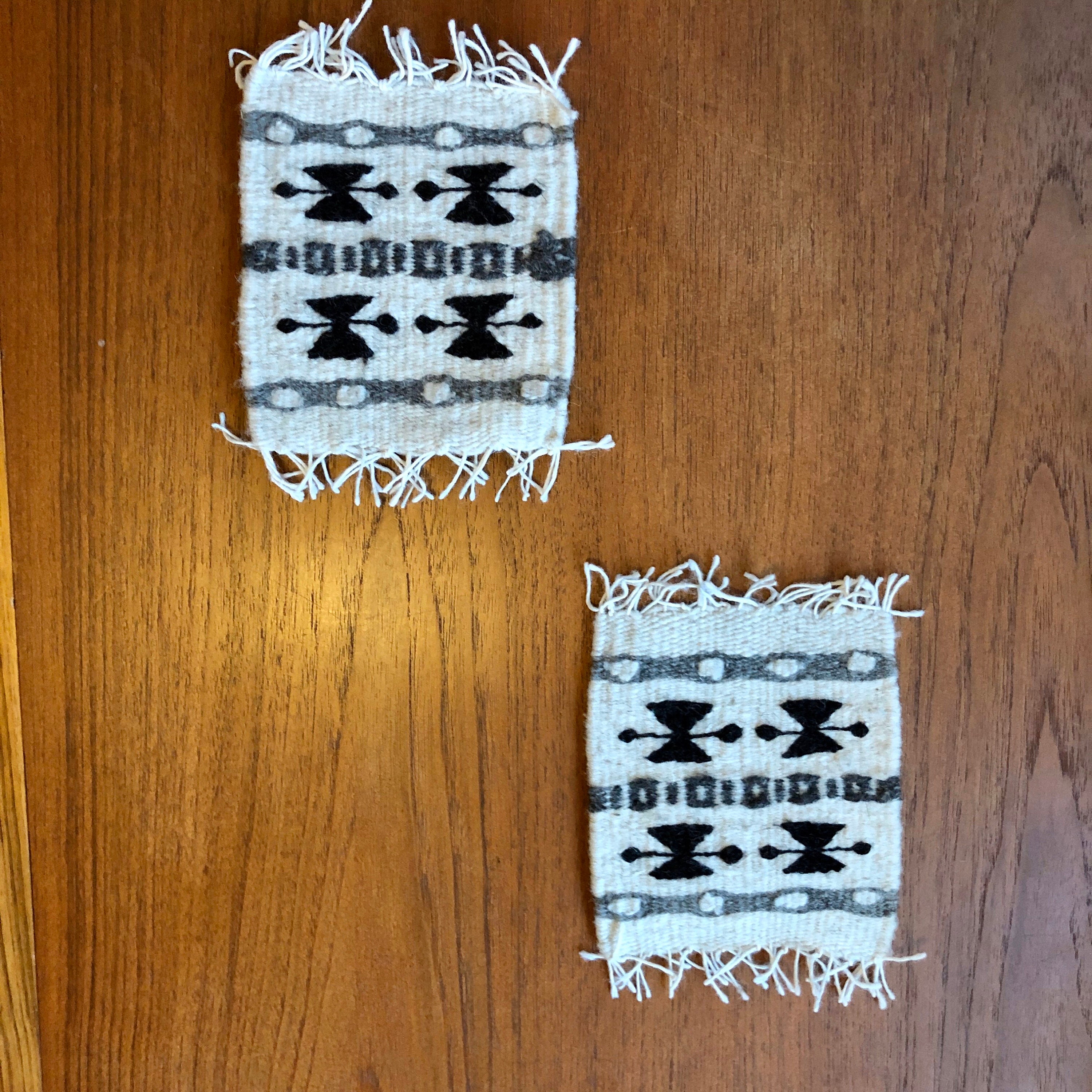 Zapotec hand woven merino wool coasters set of two approximately (5