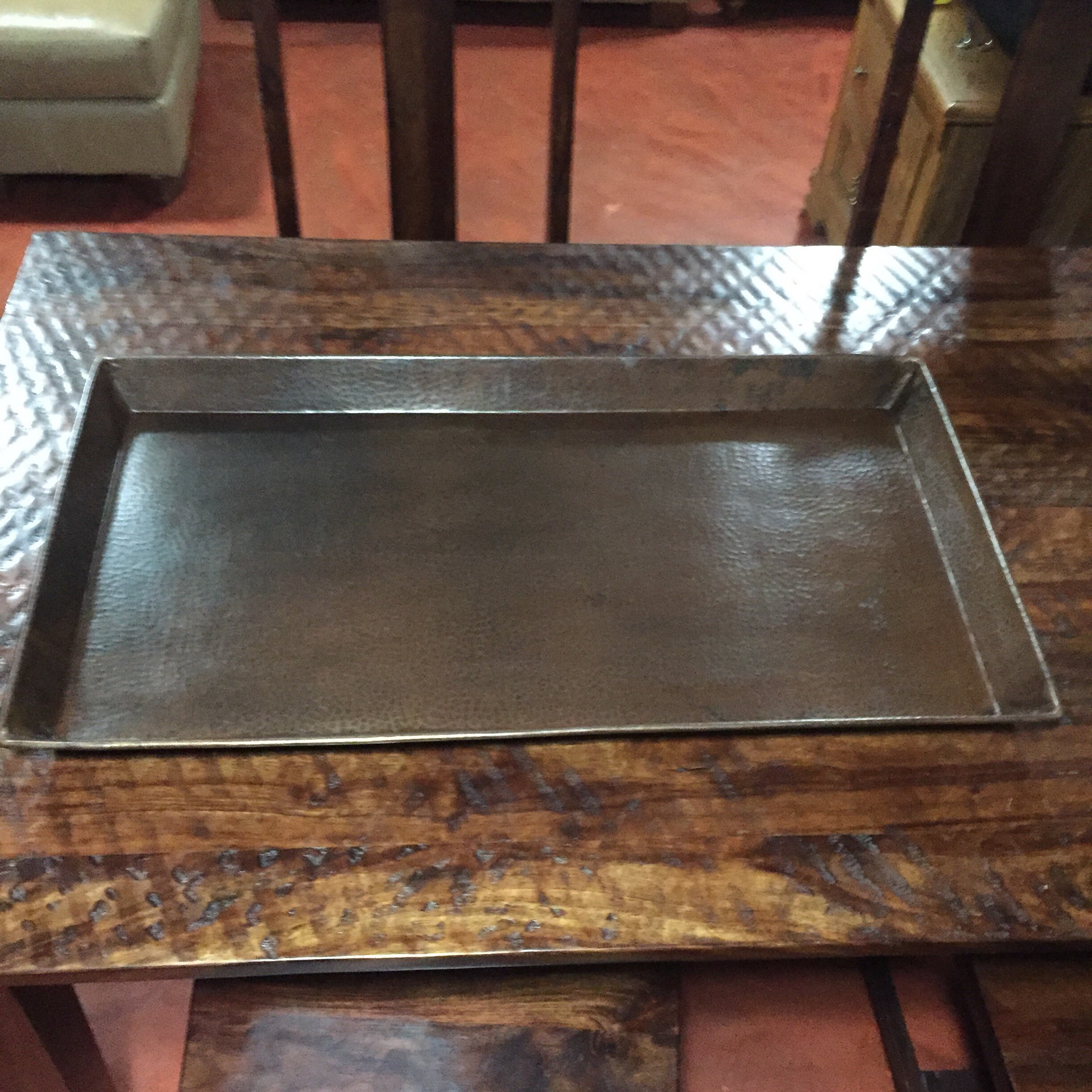 Large rectangular hammered copper tray handcrafted coffee table tray