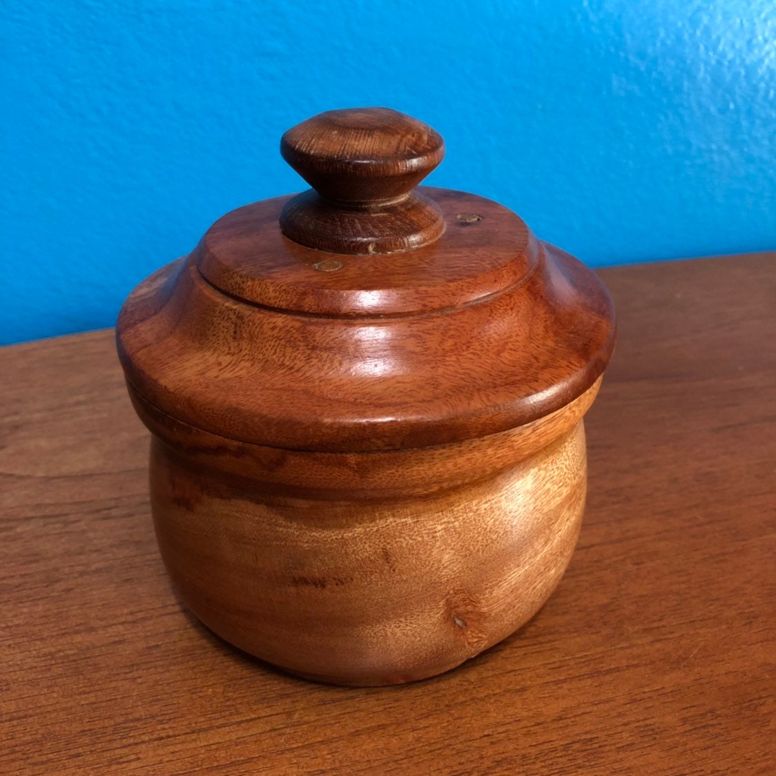 Hand carved wood serving bowl with lid made of Guamuchil wood from Mexico