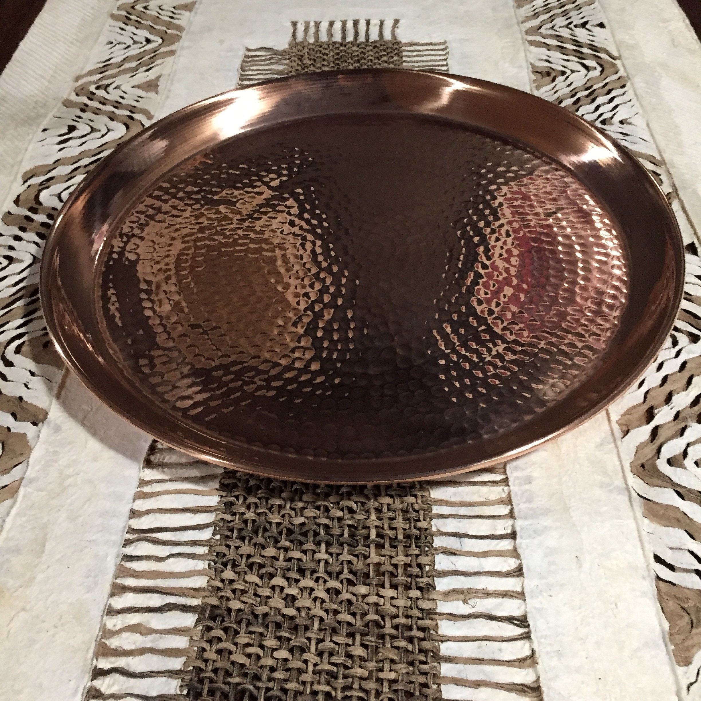 Pure Hammered Copper Raised Edge Serving Tray 14 1/2 diameter