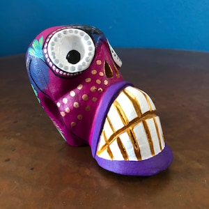 Alebrije Calavera Skull Handcrafted Wood Carving by Luis Garcia from Oaxaca, Mexico.