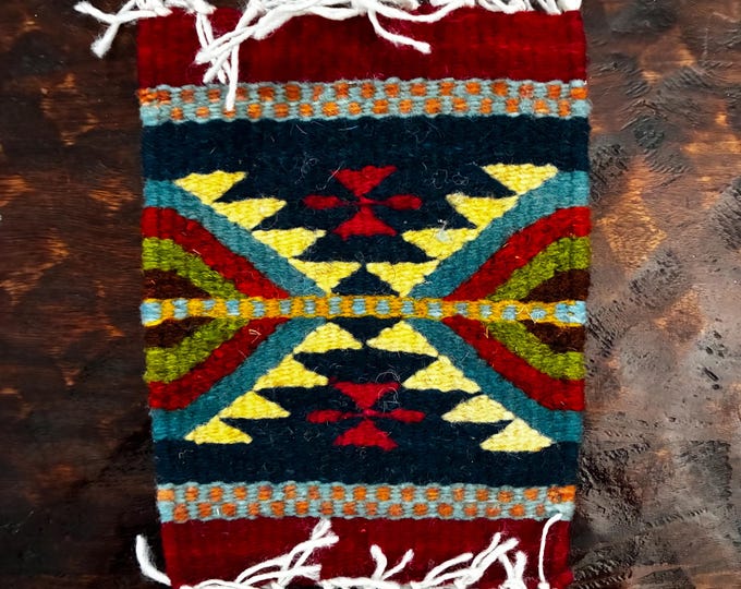 Zapotec hand woven merino wool coaster with traditional design (5” x 6”)