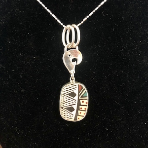 One of a Kind Mata Ortiz Sterling Silver Pendant - unique indigenous ceramic pottery shard set in a .950 pure silver bezel