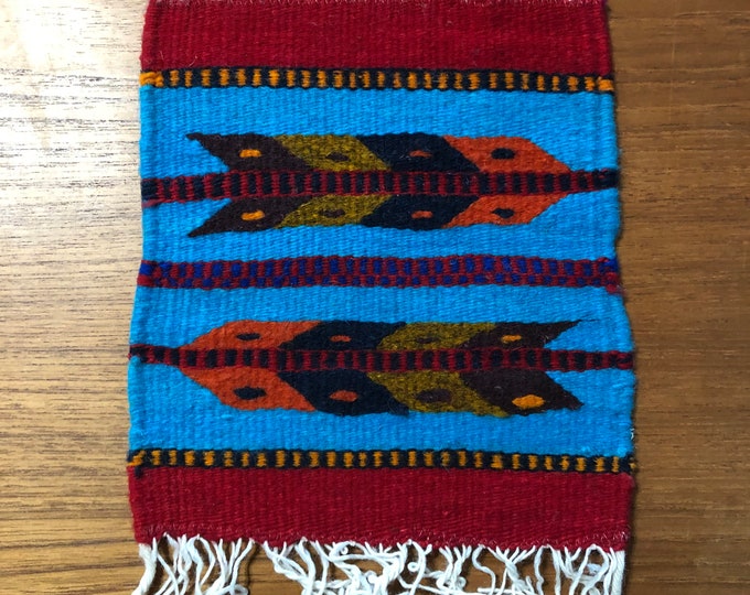 Zapotec hand woven merino wool trivet hot pad 8” x 9”