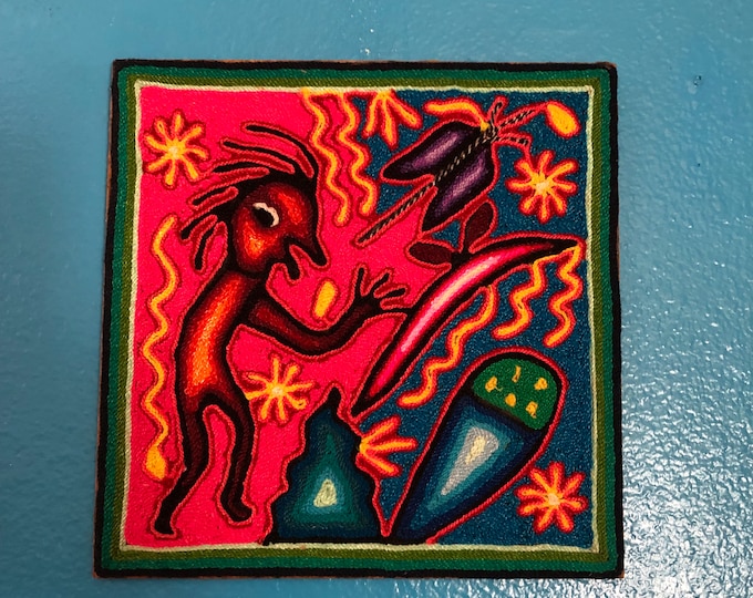 Huichol Yarn Painting from Nayarit, Mexico (7 7/8” x 7 7/8”)