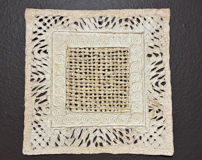 Handmade 8” x 8” Amate Bark Paper Wall Art: Braided Detail, Natural Tones