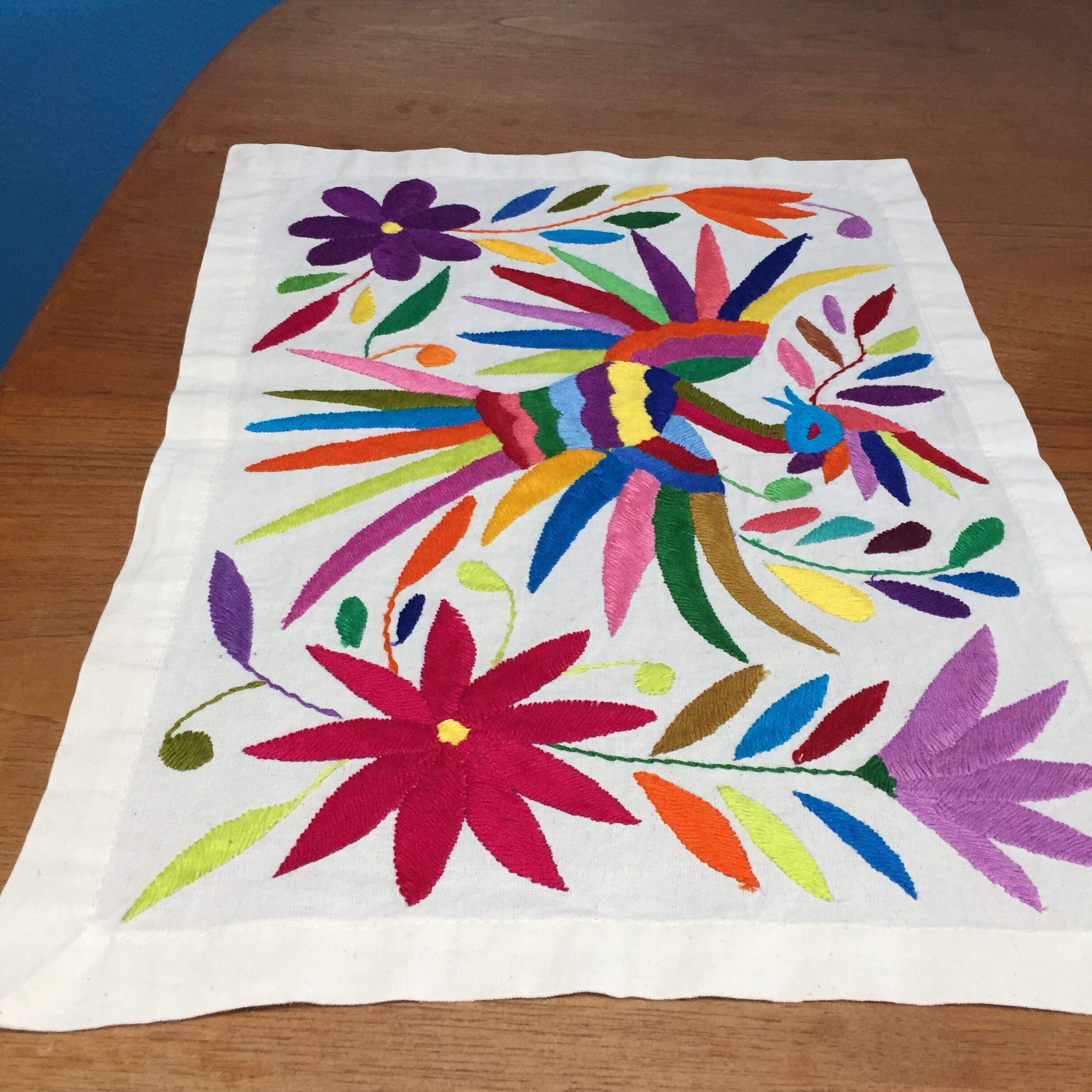 Hand embroidered Otomí placemat (approx.17 x 13) multicolor