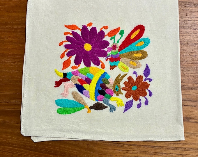 Hand Embroidered Otomi Napkin: Mexican Folk Art, Spirit Animals