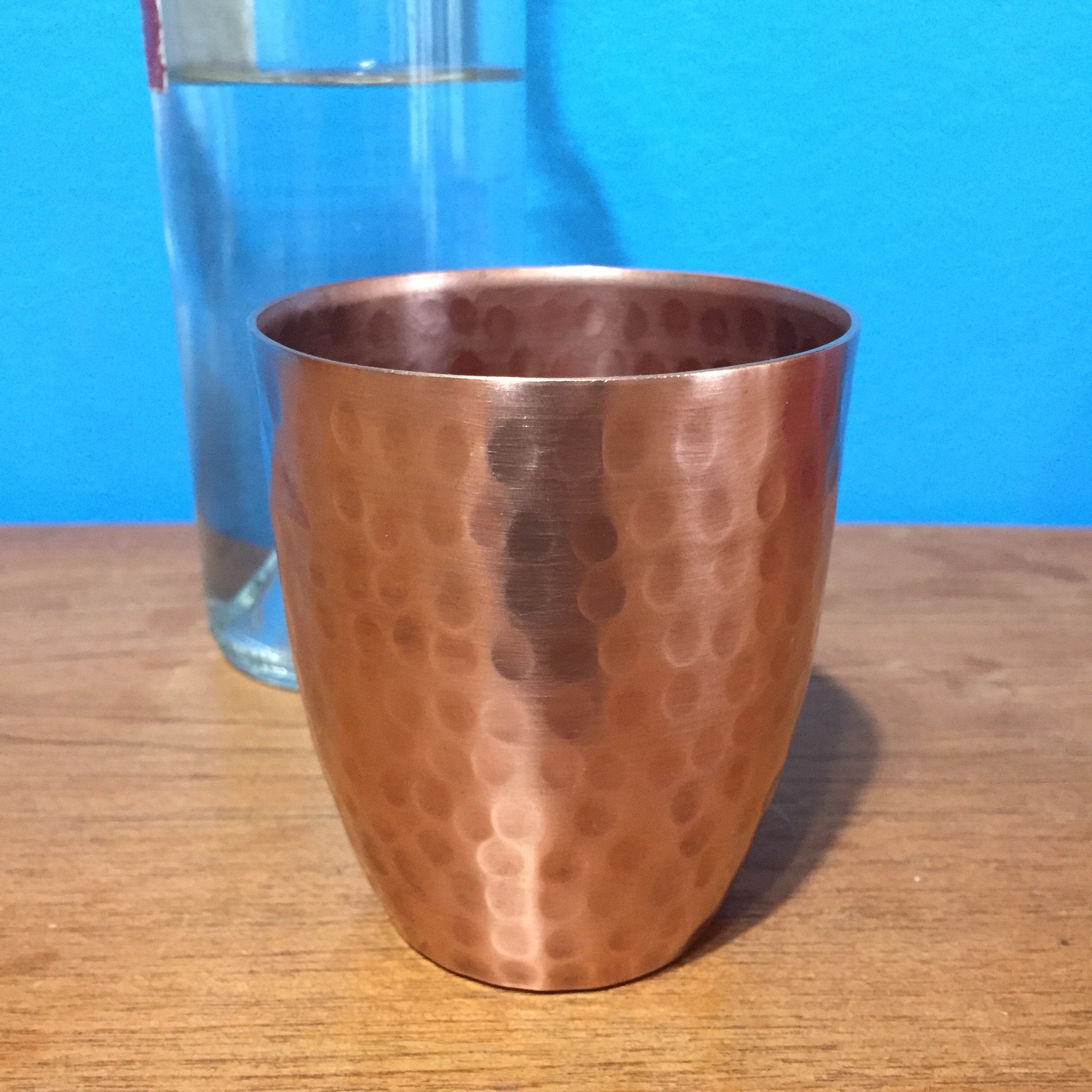 Handcrafted heavy gauge hammered copper 12oz water cup drinking glass