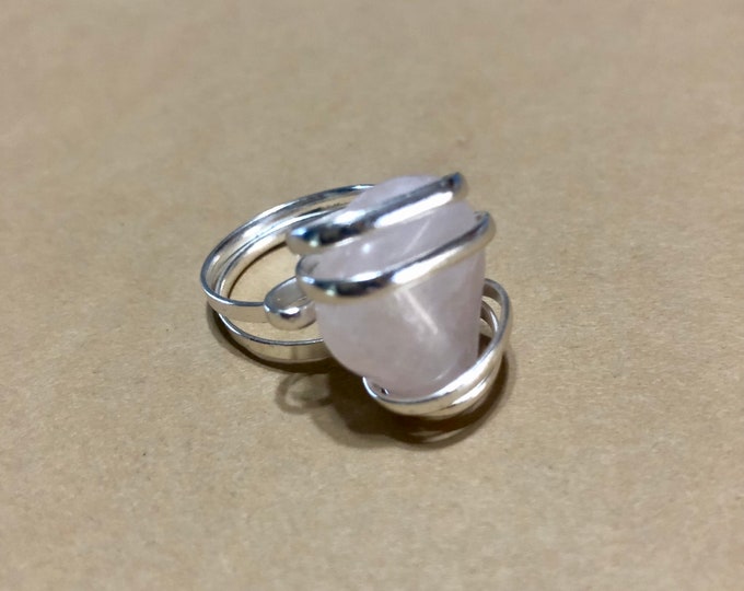 One of a Kind Polished Rose Quartz Ring set in Silver.