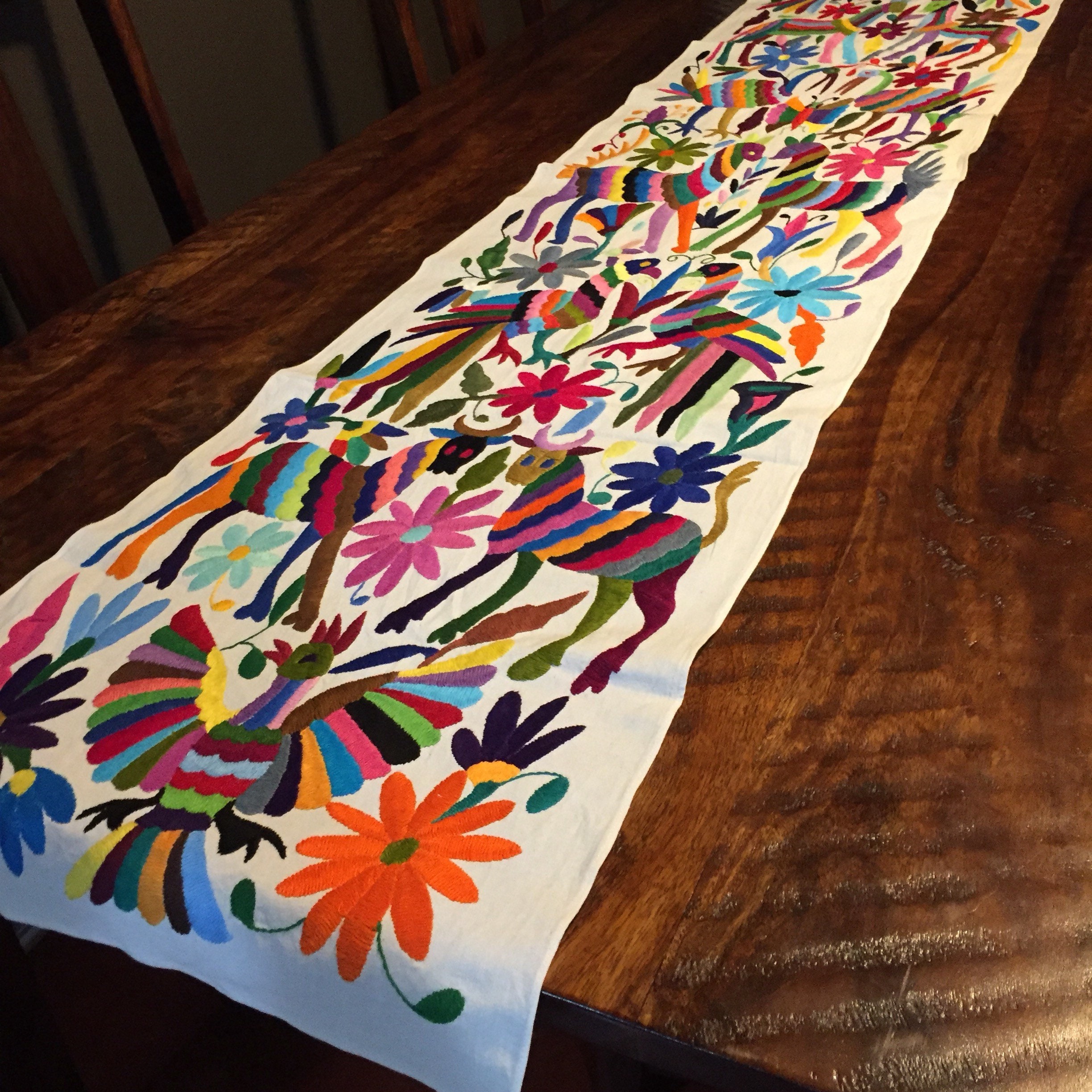 Otomi Hand Embroidered Table Runner Multicolor