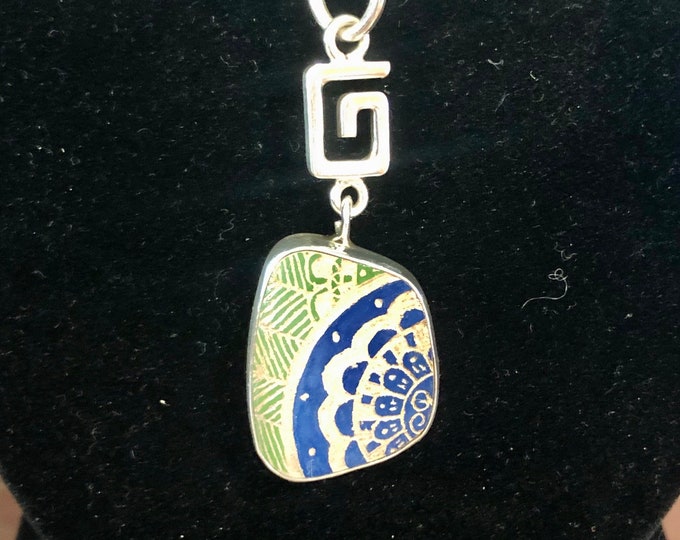 One of a Kind Mata Ortiz Sterling Silver Pendant - unique indigenous ceramic pottery shard set in a .950 pure silver bezel