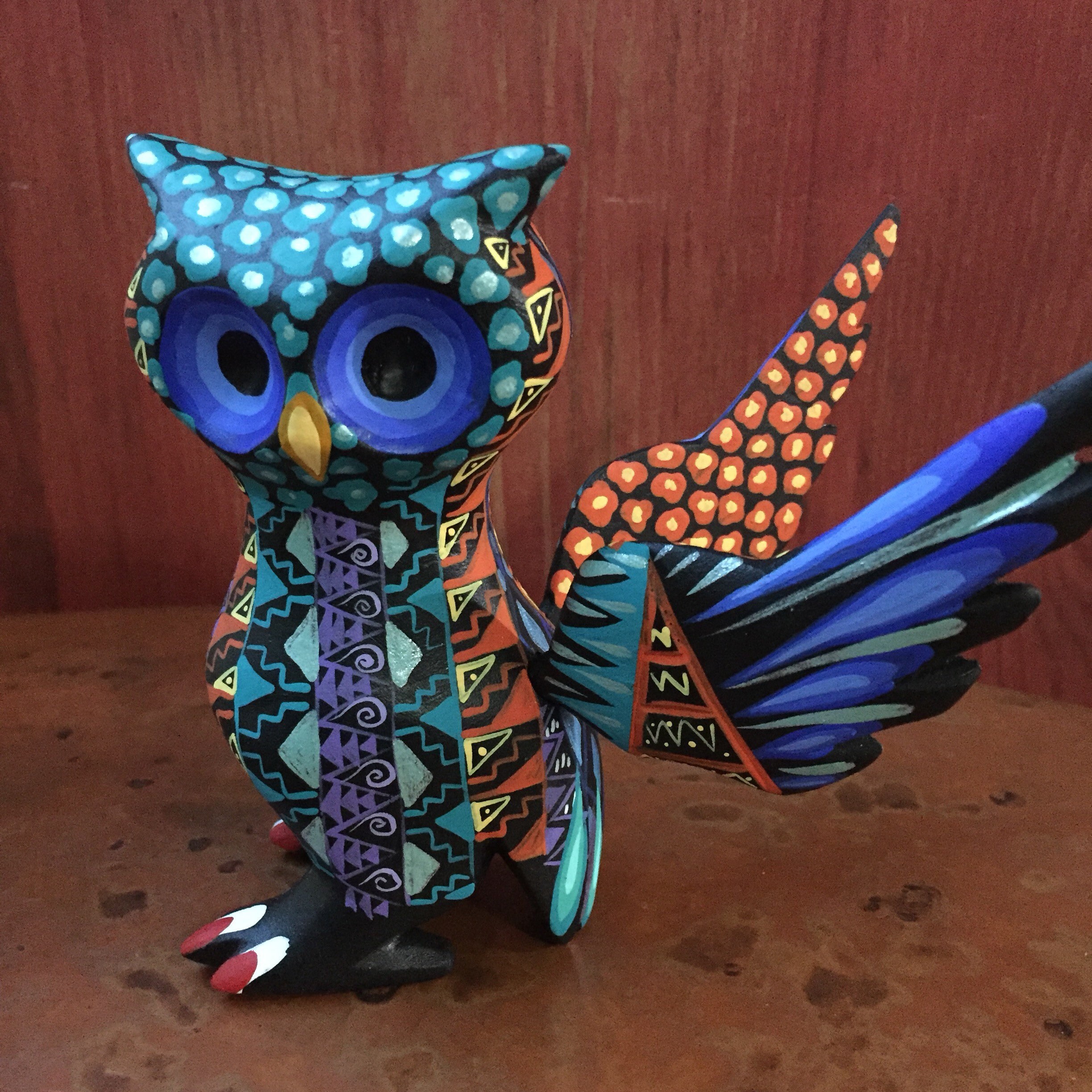 Alebrije Wood Carved Owl by Zeny Fuentes