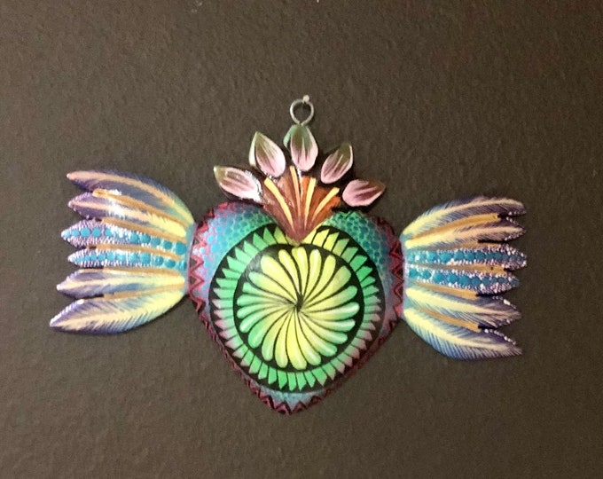 Hand carved wood small milagro heart from Oaxaca, Mexico