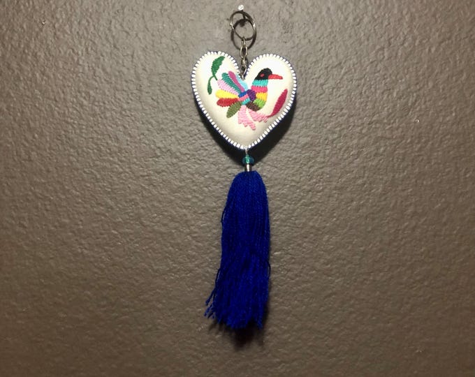 Hand embroidered Otomi heart ornament from Hidalgo, Mexico.