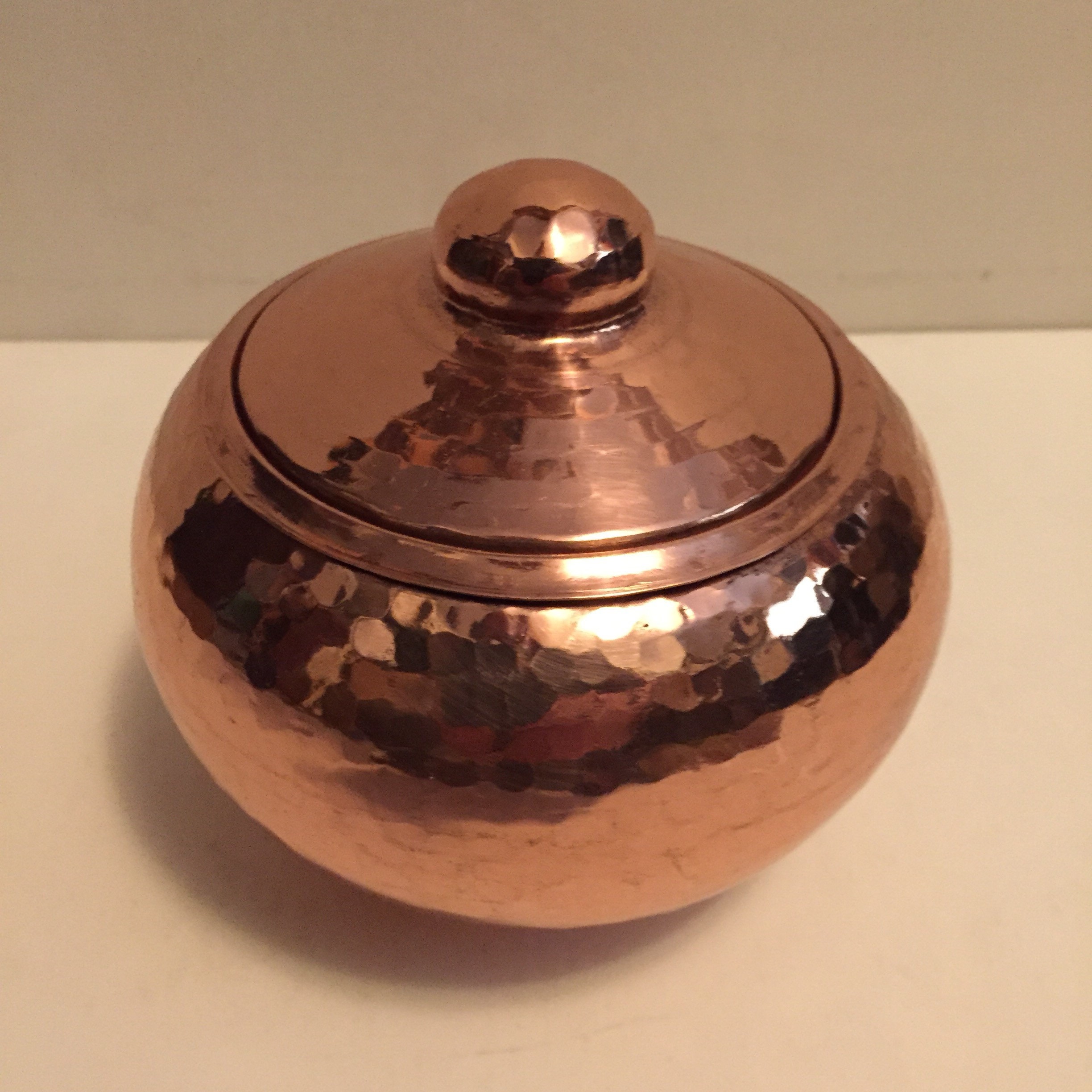 Hammered Copper Round Storage Container with Lid