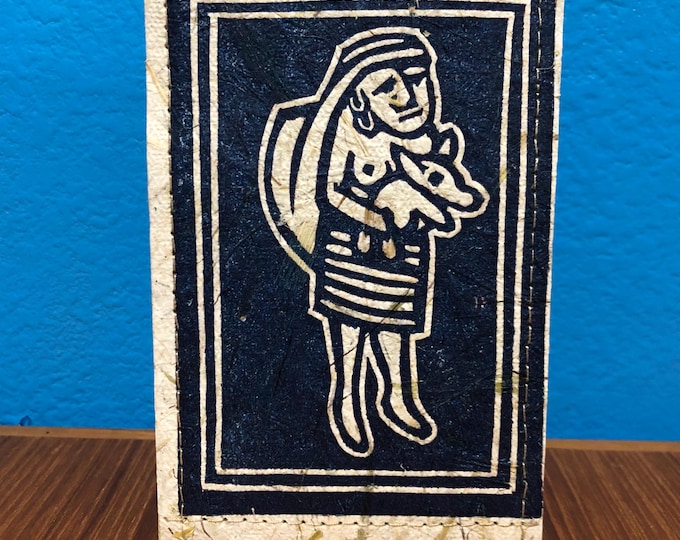 Handmade Small Paper Journal / Notebook with Linocut Print Cornhusk Paper Covers and Eucalyptus Journal Paper (80 pages)