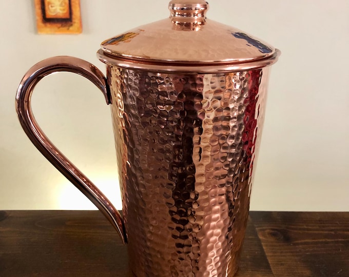 Pure Hammered Copper Pitcher with Lid - 2.5 Liters, 100% pure copper