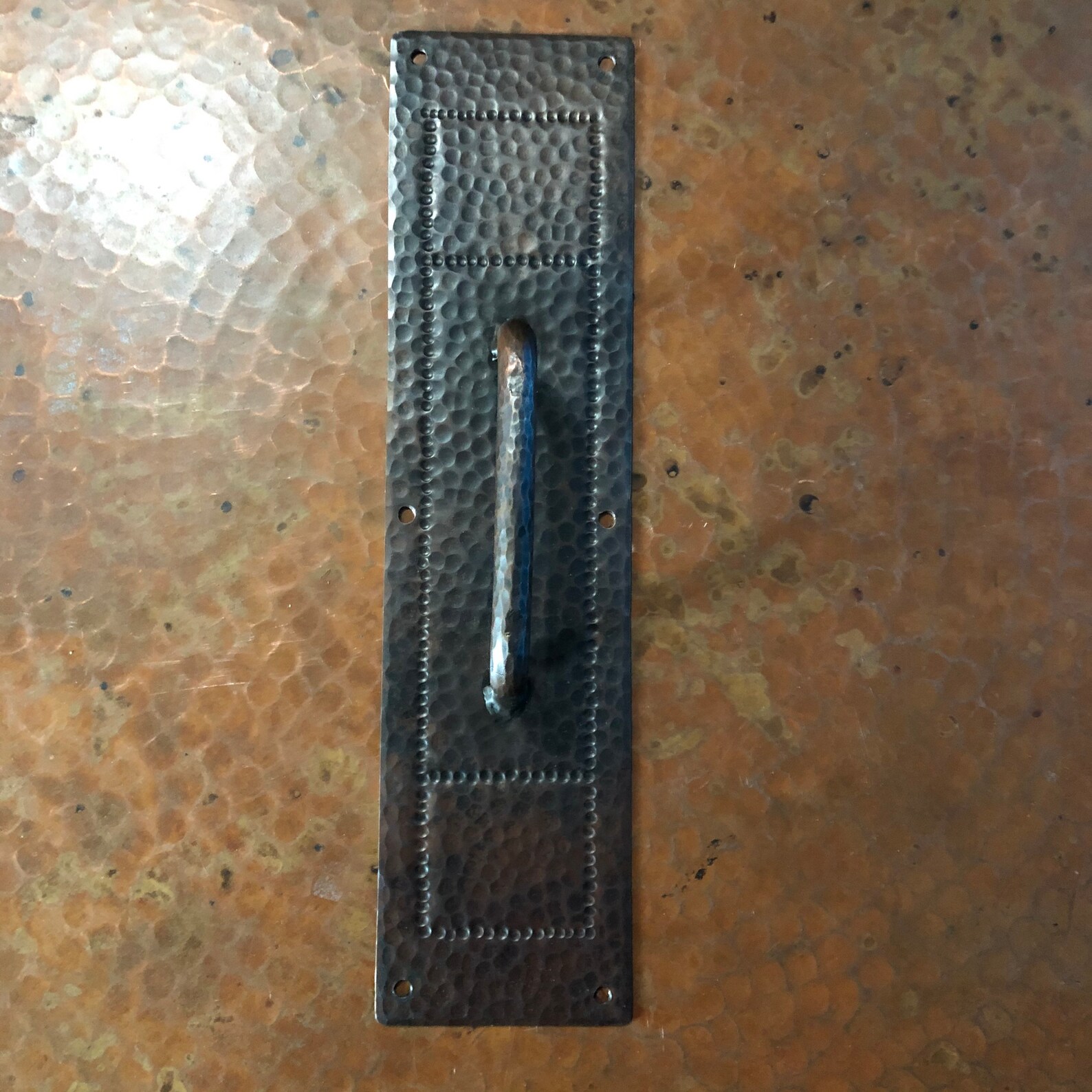 Hammered Copper Door Pull Plate With Brown Patina Etsy