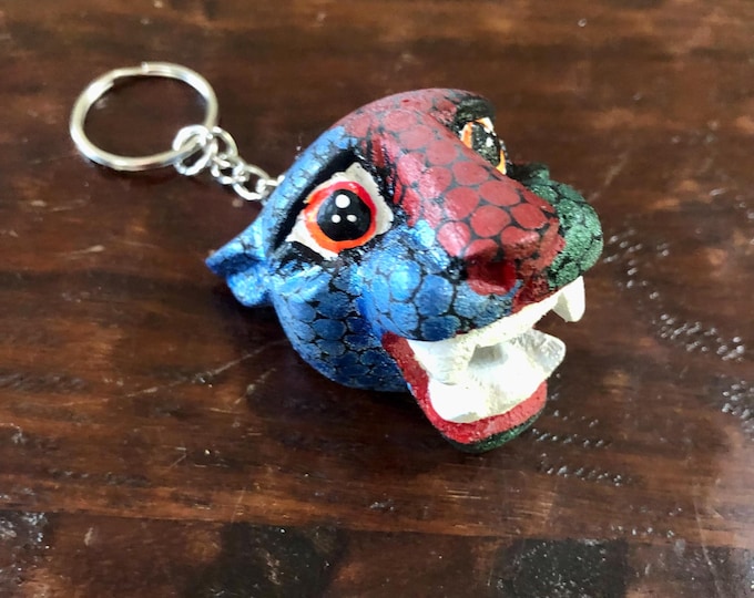 Alebrije Alebrije Jaguar Head Keychain  Handcrafted Wood Carving by Esperanza Martinez from Oaxaca, Mexico.