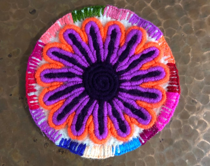 Hand Embroidered Drink Coaster from San Cristobal de las Casas, Chiapas, Mexico (4.5” diameter)