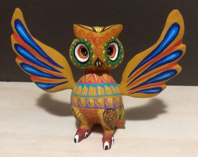 Hand Carved Wood Alebrije Owl by Zeny Fuentes and Reyna Pina